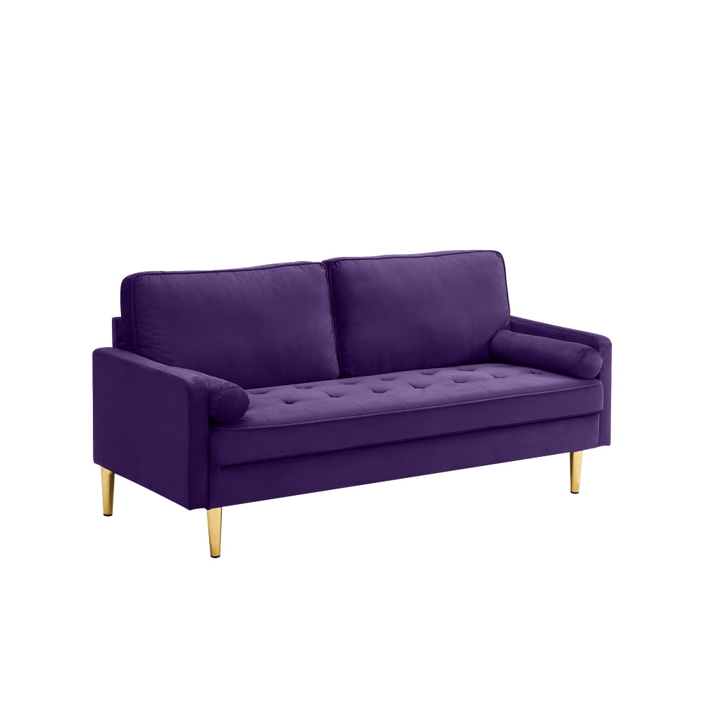 LUCKHAO   67" Modern Velvet Loveseat Sofa Couch, Mid-Century Tufted Upholstered Small Love Seat Couch, Small Spaces LoveSeat Sofa with 2 Pillows & 4 Golden Legs