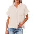 thumbnail image 5 of WTXUE Button-Up Shirts Short Sleeve, Notch Neck Shirts for Women Solid Linen Loose Button Shirt Cotton Solid, Linen Shirts, Workwear for Women Khaki XL, 5 of 10