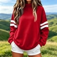 thumbnail image 2 of Women Varsity Sweatshirt Long Sleeve Casual Oversized Pullover Striped Sleeve Loose Fit Athletic Top, 2 of 4
