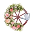 thumbnail image 1 of Corona de primavera, flores de peonía artificiales y rueda, señal de bienvenida, decoración de verano hecha a mano para exteriores, interiores,, 1 of 8