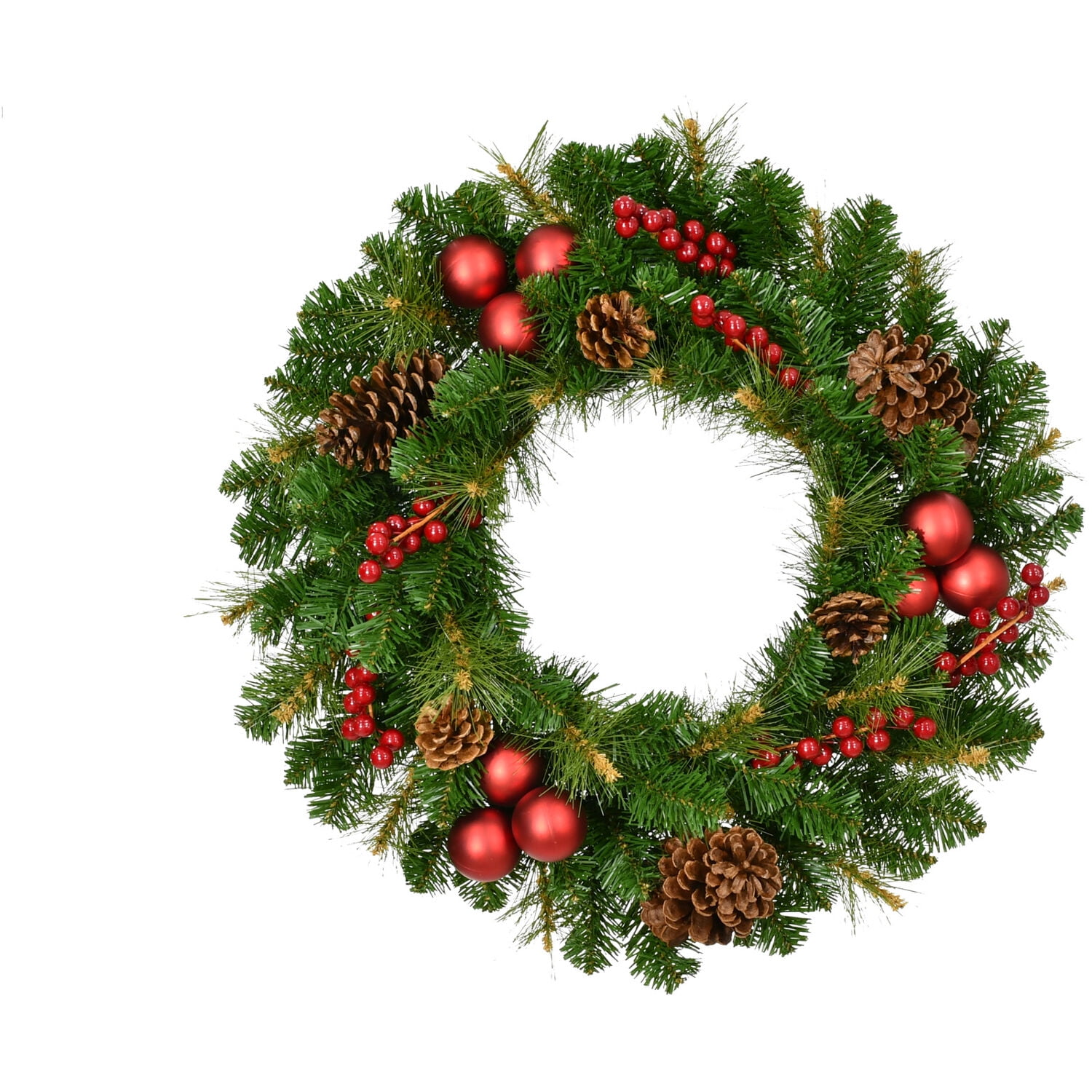 Fraser Hill Farm 24-In. Joyful Wreath Door or Wall Hanging with Pinecones  Berries  and Ornaments  FFJFWR024-0GR
