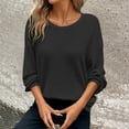 thumbnail image 2 of Htigea Plus Size Fall Shirts for Women Casual Crew Neck Long Sleeve Tops Loose Cozy Crochet Tshirts Black 2XL, 2 of 8