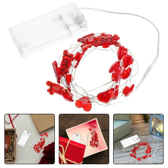FRCOLOR Valentine's Day Light Strings Heart Shaped LED String Lights for Romantic Room Decor Waterproof Fairy Lights for Indoor and Outdoor Use Red (No Battery)