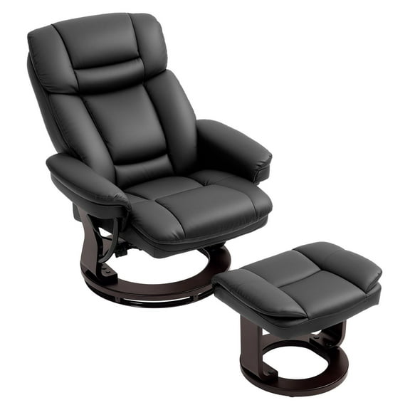 PU Leather Recliner Chair with Ottoman, Swivel Reclining Living Room Chair, Black