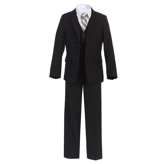 Boltini Italy Kids Formal Boys Suit Set - 5PC- Jacket, Shirt, Tie, Vest, Pants (Black, 5)