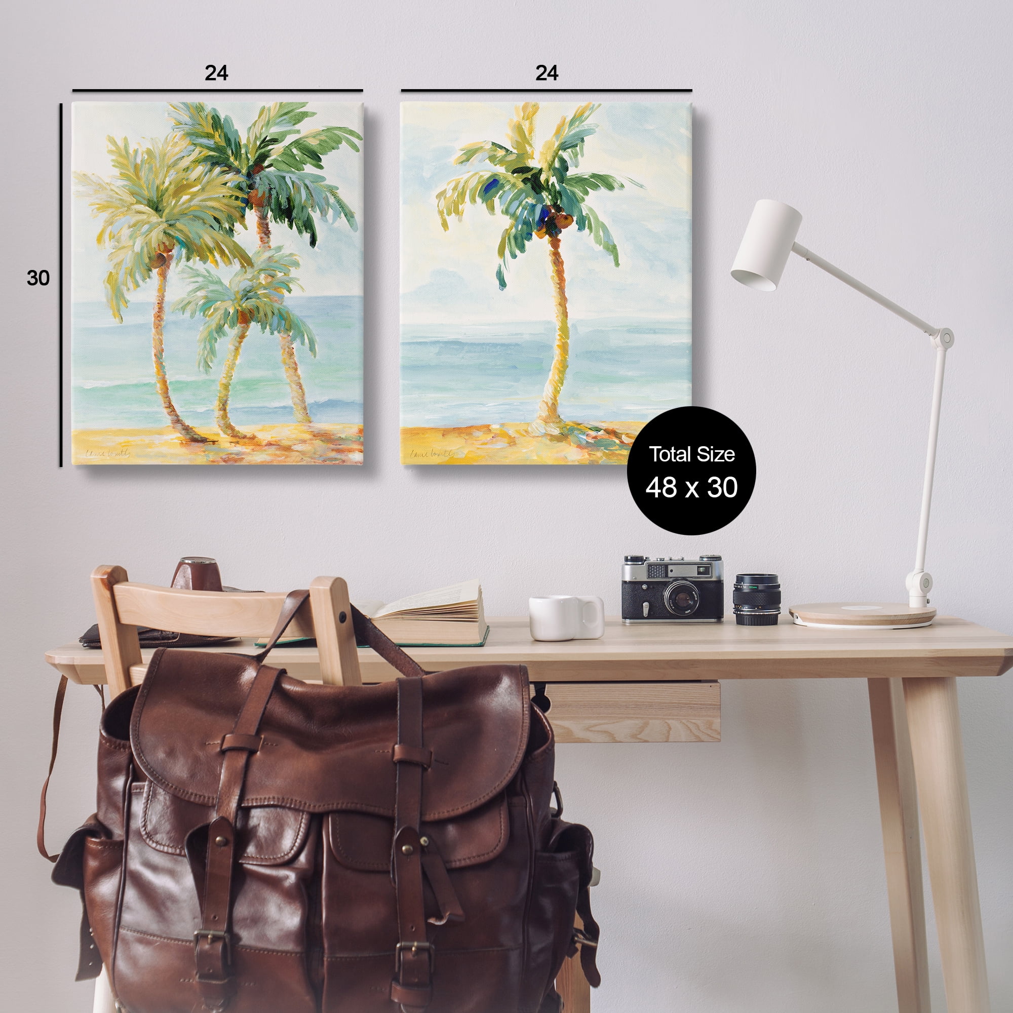 Stupell Industries Tropical Palms Calm Ocean Landscape & Nature Painting Wrapped Canvas Art Print Wall Art, 24 x 30, Set of 2