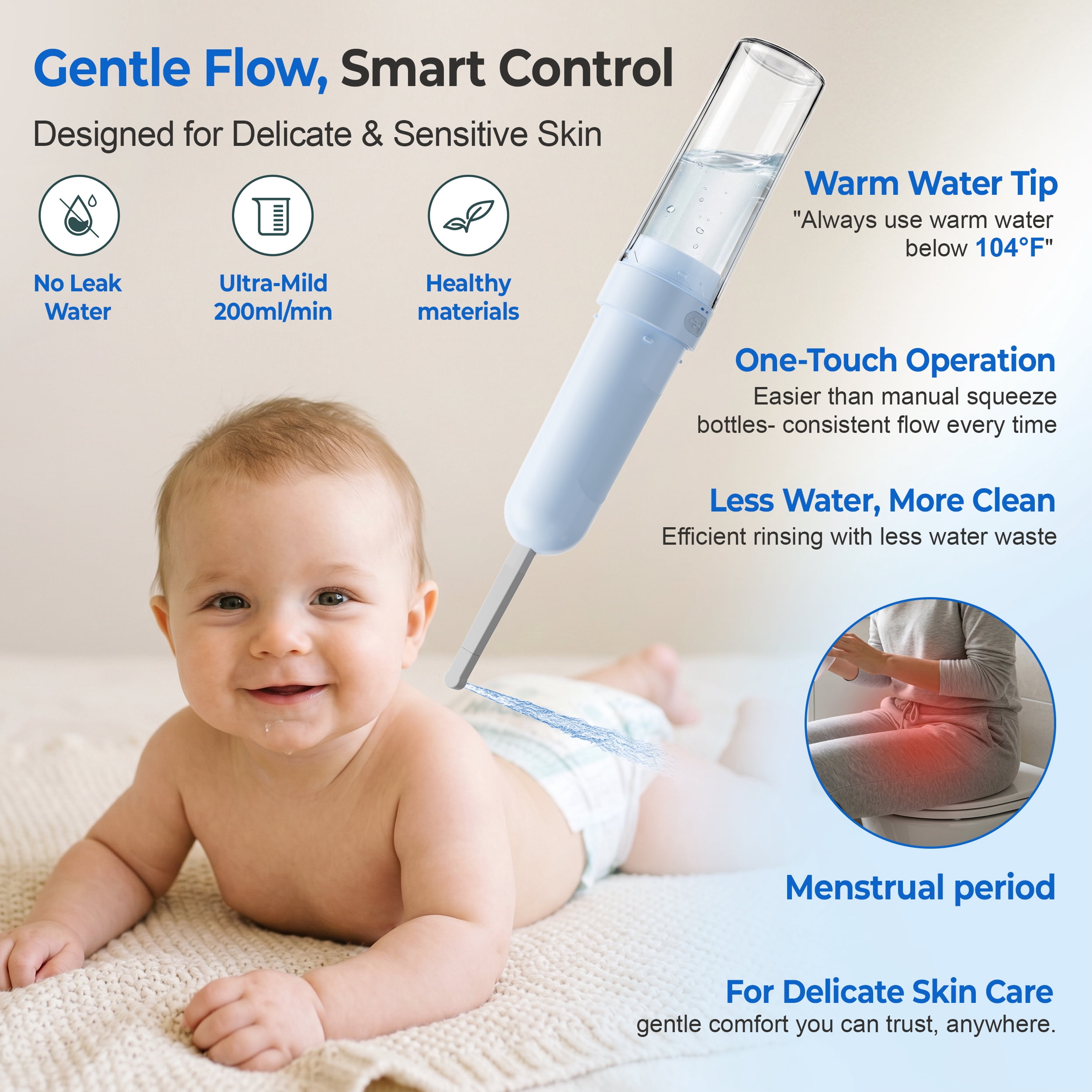 WeWi HLTH Electric Travel Bidet for Bathroom - Rechargeable Portable Bidet Sprayer with 3 Pressure for Ultimate Personal Hygiene Cleaning at Home and Camping, Blue