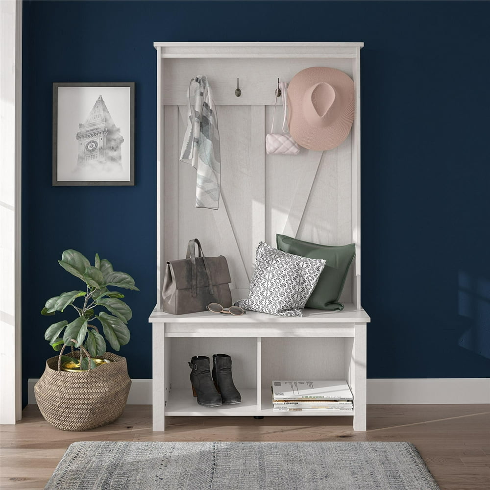 Ameriwood Home Farmington Entryway Hall Tree Bench, Ivory Oak Walmart