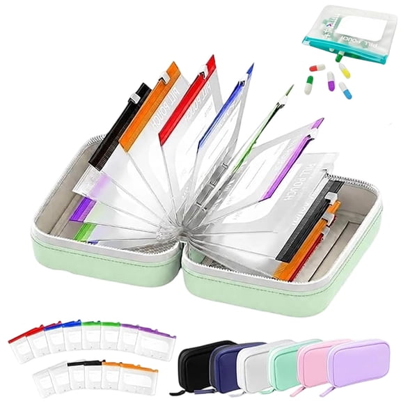 Pill Pouch Binder, Waterproof Pill Pouch Set, Travel Pill Organizer, with Zip Closure, for Meds & Jewelry