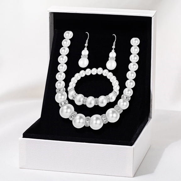 QIQUWOHUL Silver Pearl Set Natural Freshwater Pearl Necklace Set Includes Stunning Necklace Bracelet And Earrings Jewelry For Women