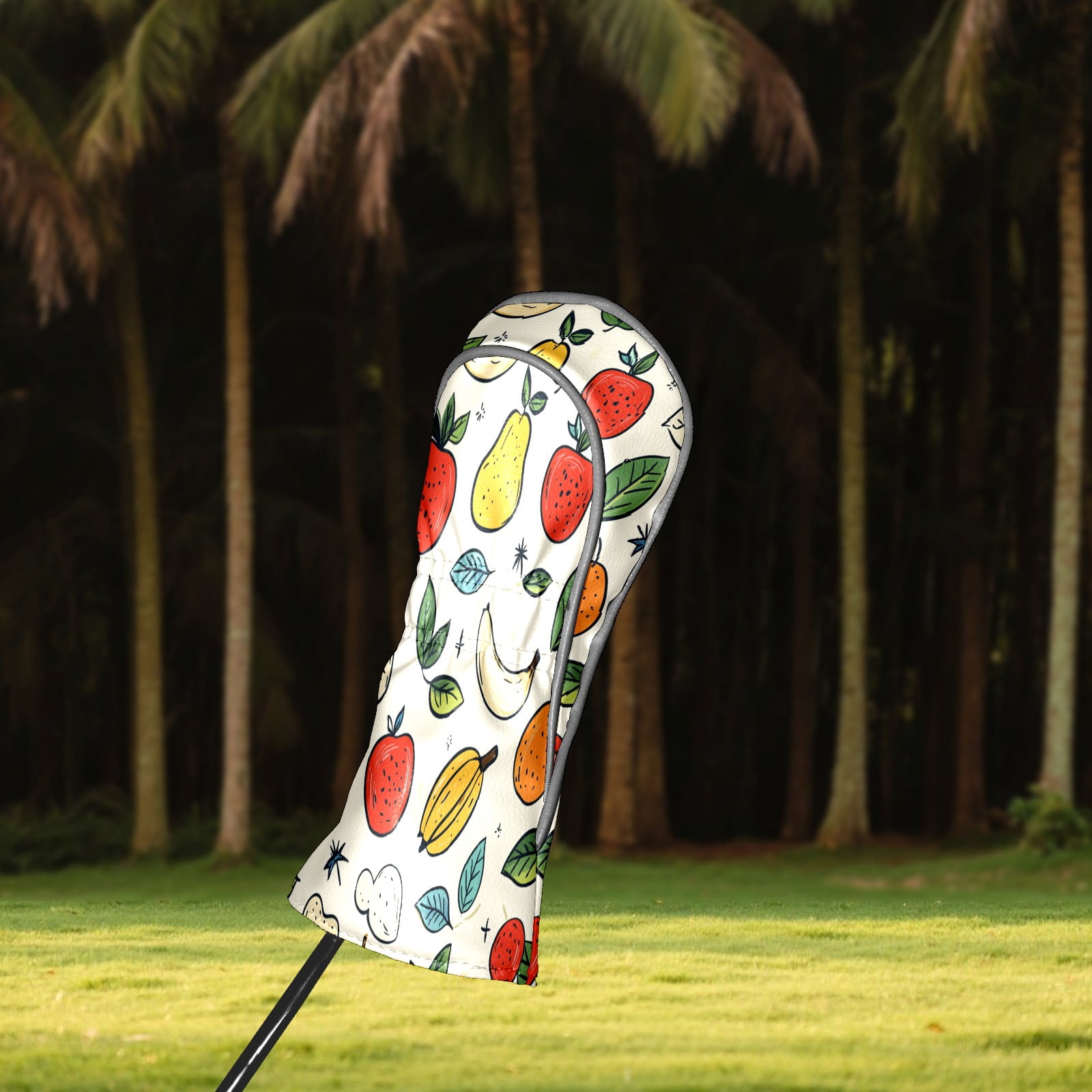 Golf Club Covers PU Leather Waterproof Head Covers for Fairway Woods Hybrids Fruit Pattern Unisex Fits Most Brands