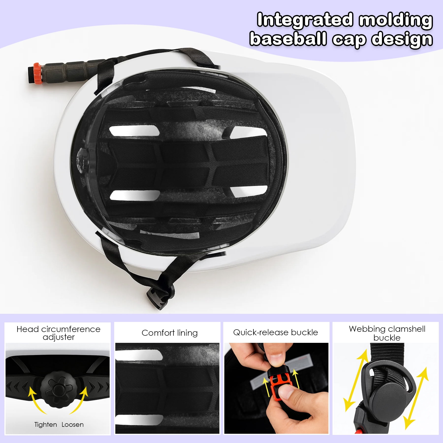 Gudook Adult Bike Helmet for Men - Women Bicycle Helmet with LED Rear Light - Certified Comfort Adjustable Baseball Cap Style Cycling Helmets for Urban Commuter Road Biking Scooter
