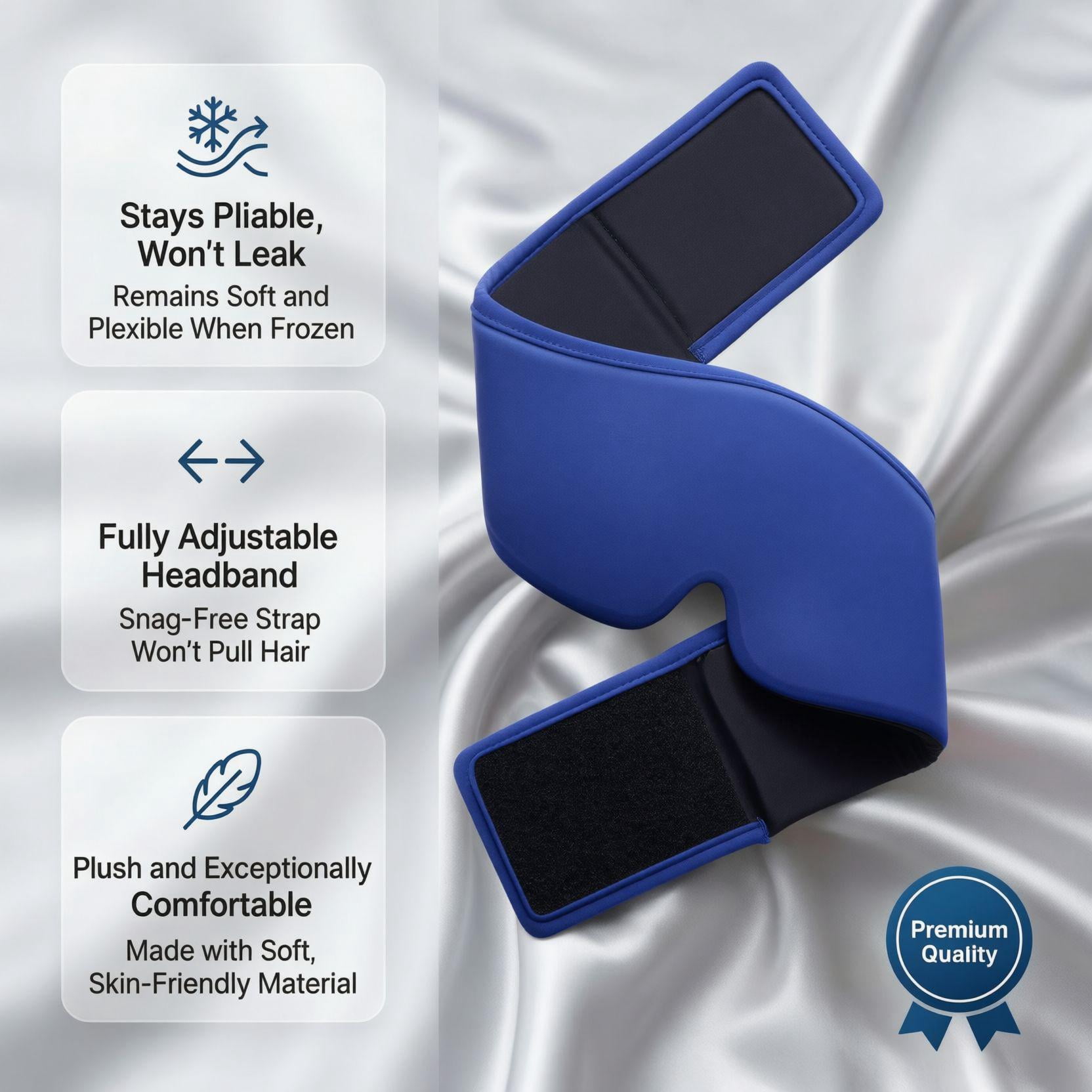 FACEMOON Reusable Cooling Gel Eye Mask, Solid Color, Unscented, Soft Plush Backing, Sleep & Relaxation