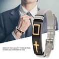 thumbnail image 2 of Pulsera de acero de titanio Ecomeon con cruz para hombre Doble cierre de seguridad Ajustable Negro + dorado, 2 of 5