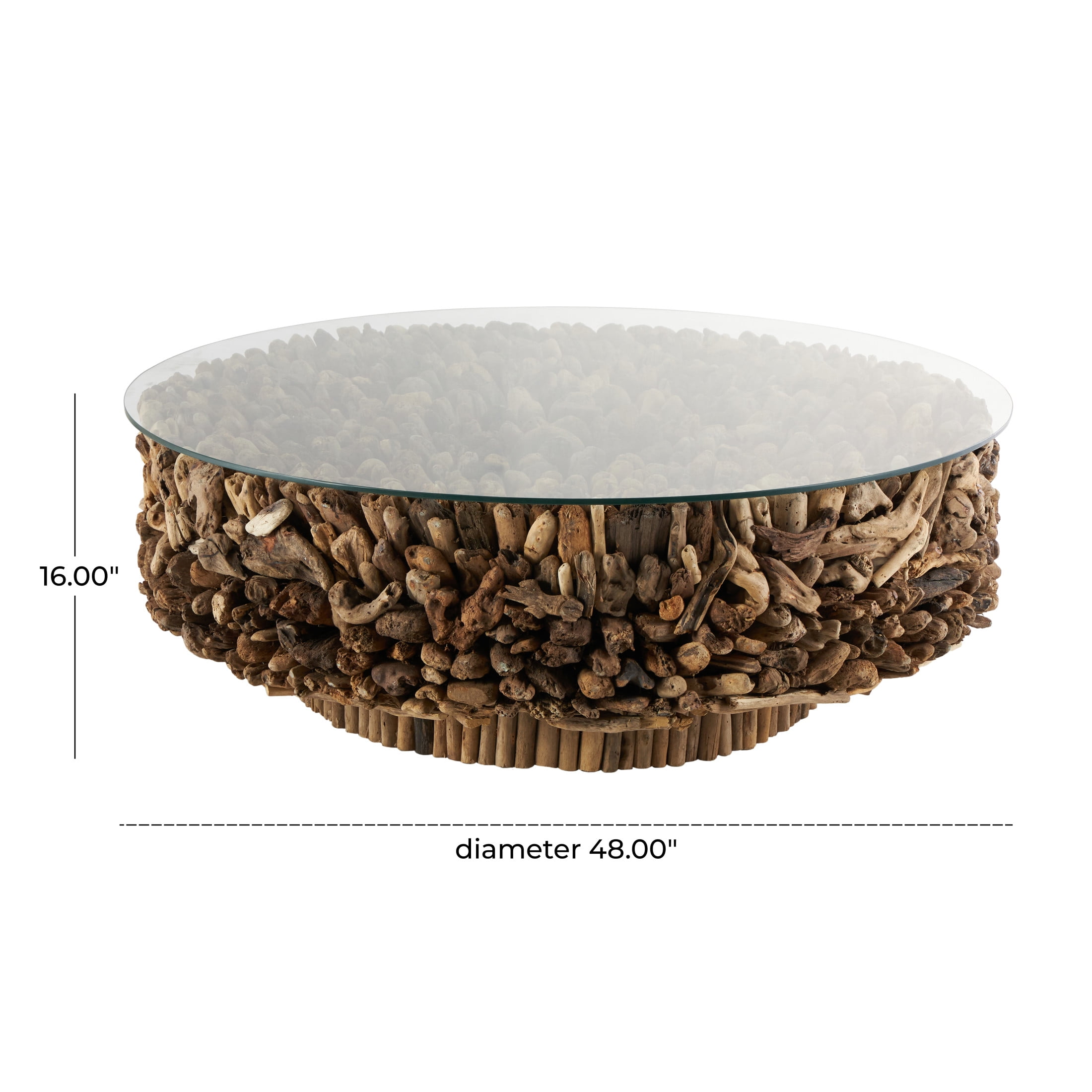 DecMode Rustic Brown Driftwood Inspired Coffee Table with Tempered