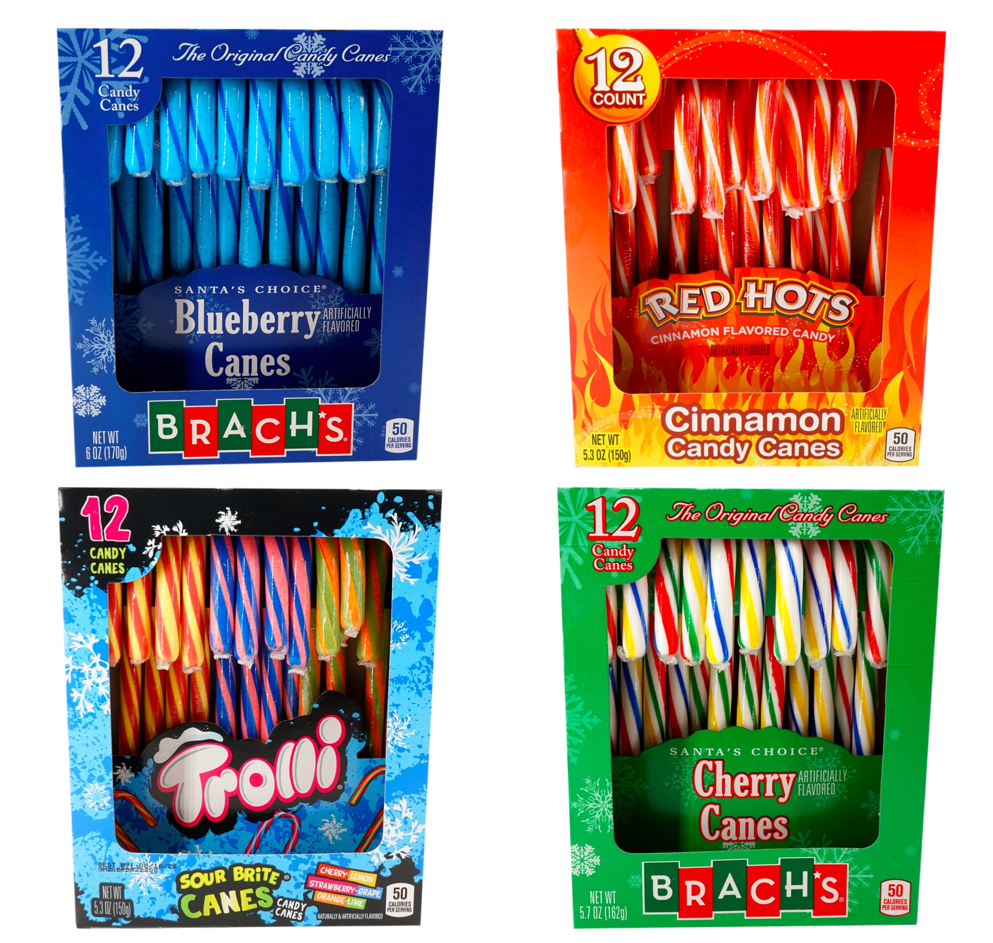 Holiday Candy Cane Bundle (4 Packs, 12 ct each, Blueberry, Cherry, Red