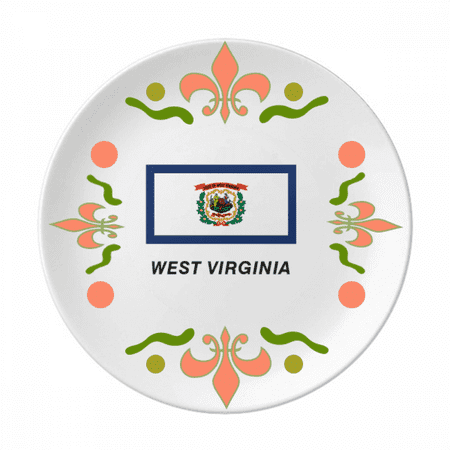 

American State Flag Outline West Virginia Flower Ceramics Plate Tableware Dinner Dish