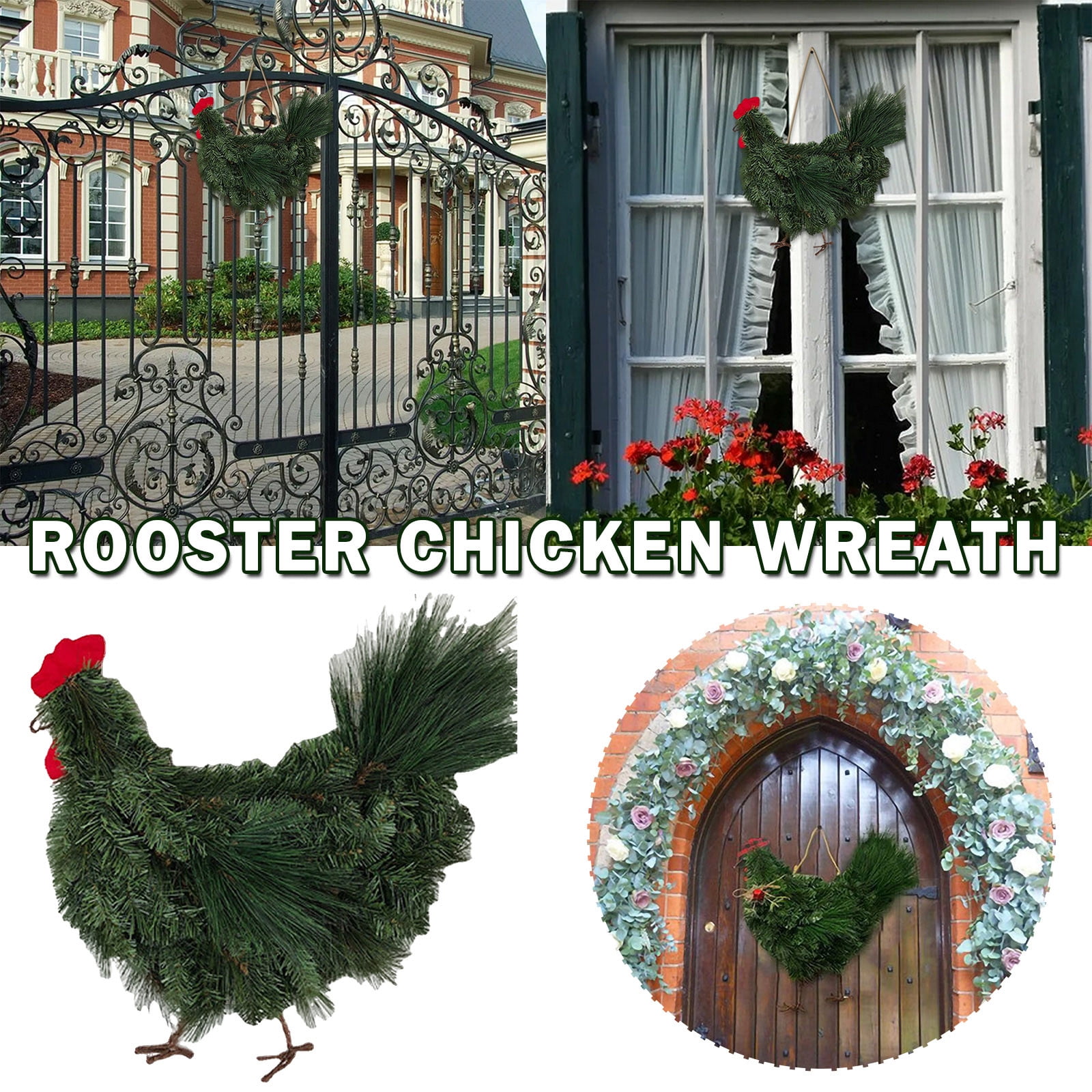Farmhouse wreath Welcome Wreath Rooster decor Chicken Wreath Summer Wreath Front Door Decor Farm Animal wreath