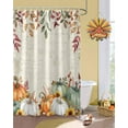 thumbnail image 2 of Thanksgiving Fall Shower Curtain, Sage Green Grey Pumpkins Waterproof Polyester Fabric Fall Bathtub Curtains, Weeping Eucalyptus Leaves Autumn Bathroom Decor Set with Hooks 72 x 72 Inches, 2 of 6