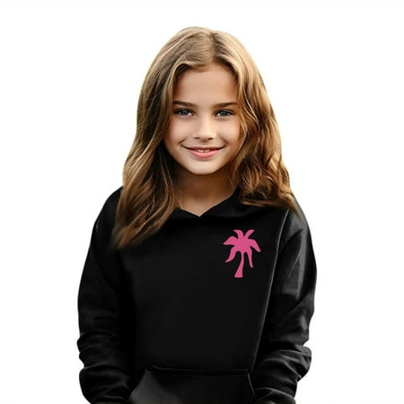 

Swohaoen Back to School Clothes for Teen Girls Pink Palm Puff Hoodie Long Sleeve Letter Print Cute Graphic Hoodie Drawstring Preppy Pullover Kids 10-12 Hoodie Black 5-6Years