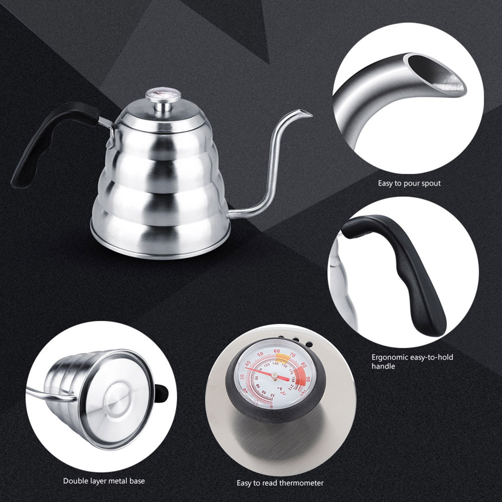 Durable Double Layer Gooseneck Coffee Kettle, Gooseneck Kettle, For Gas