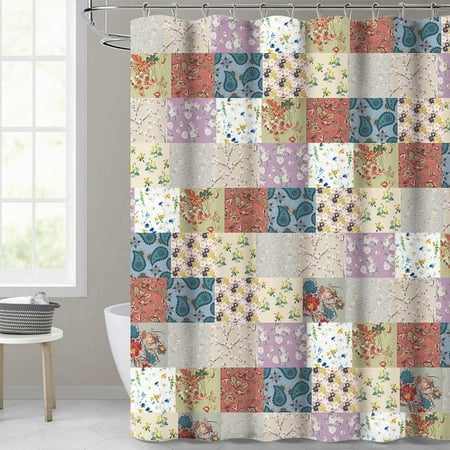 Colorful Shower Curtain Patchwork Design Various Flowers Print Paisley Pattern Bathroom Curtains For Farmhouse Cottage Vintage Style Liners 72 Inches By Rings Included Canada Colorful Shower Curtain Patchwork, Quilt Shower Curtain Pattern