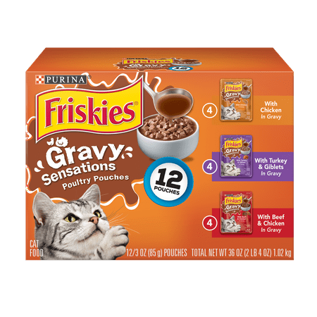 Friskies Gravy Wet Cat Food Variety Pack, Gravy Sensations Poultry Pouches - (12) 3 oz.