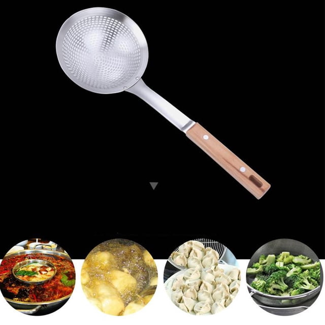 RENACLIPY Cooking Kitchen Serving Spoon Stainless Steel with Wooden Handle for Adults 1Set