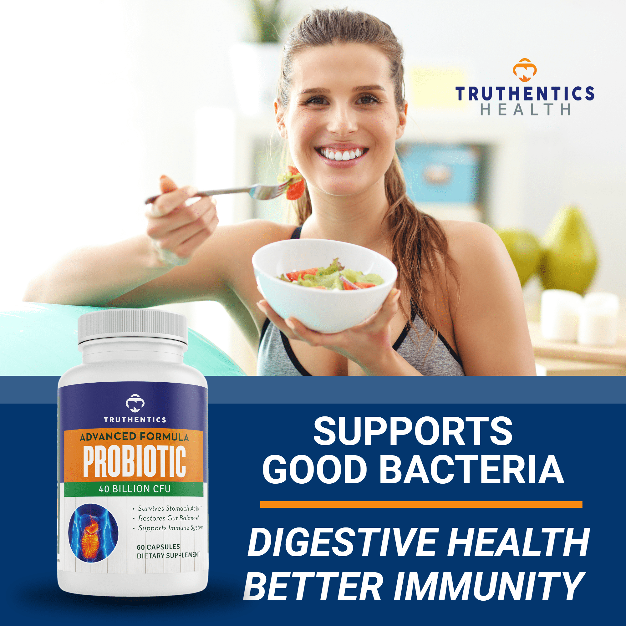 Truthentics Probiotic 40 Billion CFU with Acidophilus, Prebiotics, Gluten-Free, 120 Capsules, 2 Pack