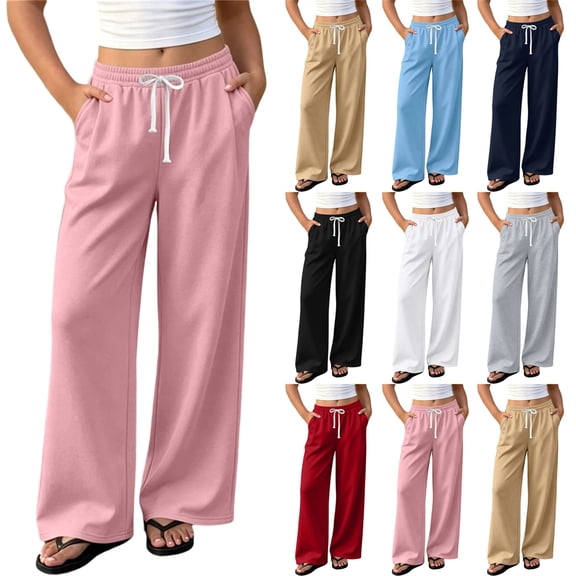 DJDLJWCJ Teen Girls Fleece Lined Sweatpants 5-15 Thickened Winter Warm Wide Leg Athletic Pants Elastic Waist Side Pocket Casual Pants Blue Size 7
