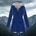 thumbnail image 5 of ShomPort Waterproof Jacket for Womens Outdoor Drawstring Full Zip up Hooded Stripe Lined Flap Pockets Raincoat, 5 of 6