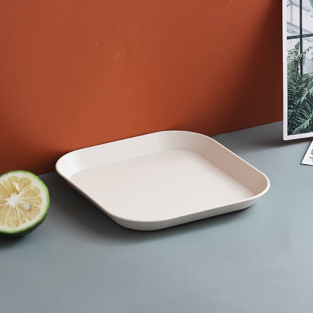 Xiao Hua Bandeja poco profunda de paja de trigo de 5,9 pulgadas y 0,59 pulgadas de alto, apta para microondas y lavavajillas, plato de plástico resistente y no frágil, 2 piezas, beige