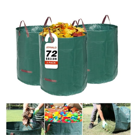 Reusable Yard Waste Bags, 72 Gallon Lawn And Leaf Bags 3 Pack, Heavy Duty Garden Bags, Standable Garden Waste Bag With 4 Handles, Camping Yard Recycling Bag For Leaves