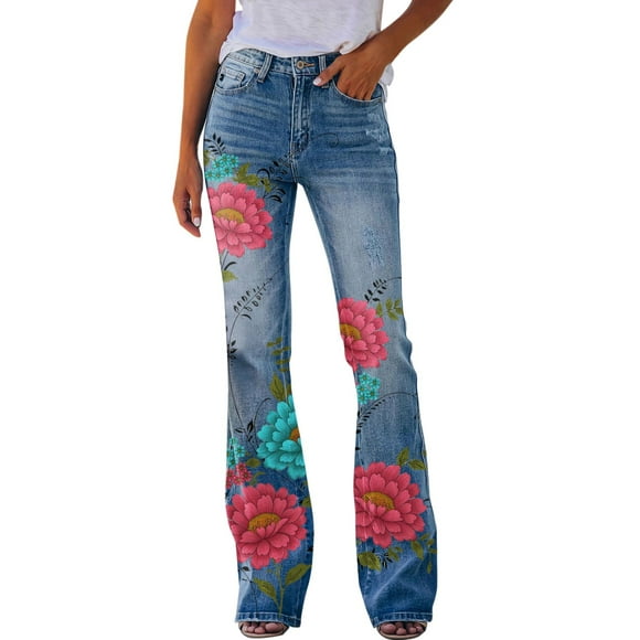 TSADFHJI Satin Skirt Red Womens Pants Printed Pattern Loose Flared Hem Jeans Stretch Flared Bottoms S Red