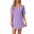 thumbnail image 1 of Camisón de mujer INSPIRE CHIC, camiseta de noche con cuello en V, pijama cómodo y holgado, talla 2XL, color púrpura, 1 of 1