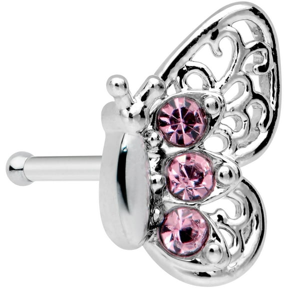 Body Candy Womens 20G Steel Nose Ring Pink Lacy Butterfly Nose Stud Nose Bone Body Piercing Jewelry 1/4"