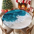 thumbnail image 5 of Round Tablecloth Abstract Beach Elastic Edge Fitted Blue Textures Sandy Brown Plastic Table Cover,Waterproof Oil Proof for Dinner,Outdoor, Picnic, 36" - 44"&nbsp; DIA Tables, 5 of 9