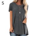 thumbnail image 1 of Camiseta de mujer Cuello redondo Manga corta Top Camiseta casual de color sólido, Gris, S seitruly AP001654-11, 1 of 5