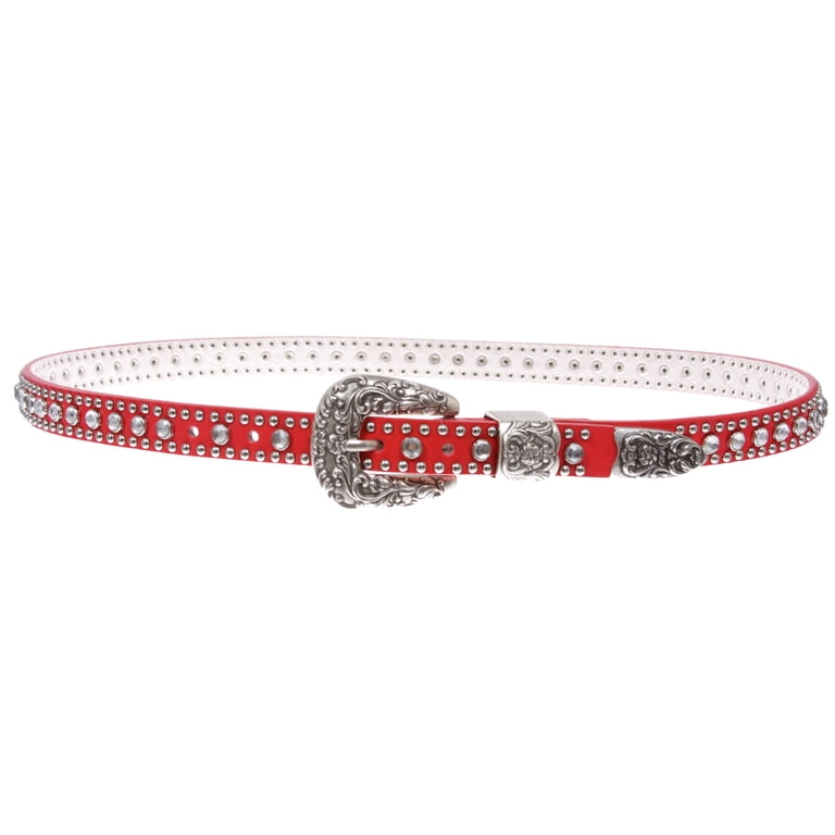 3399 Womens Thin Belts Skinny Leather Belt Luxury Strap Rhinestones Studded Women main image 3