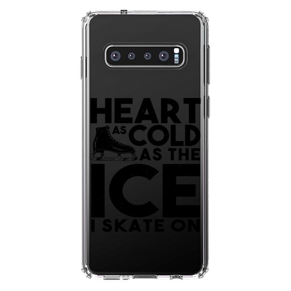 DistinctInk Clear Shockproof Hybrid Case for Samsung Galaxy S10 (6.1" Screen) - TPU Bumper Acrylic Back Tempered Glass Screen Protector - Heart as Cold as the Ice I Skate On
