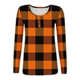 thumbnail image 5 of Stichou Women's Fall Shirts Henley Plaid Slim Fit Long Sleeve Comfy Tunic Tops Loose Fit Button T Shirts Trendy Outfits Orange 2XL, 5 of 5