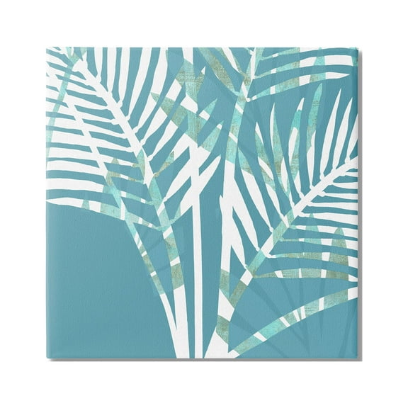 Stupell Industries Blue Modern Plant Leaves Botanical & Floral Painting Gallery Wrapped Canvas Art Print Wall Art, 17 x 17