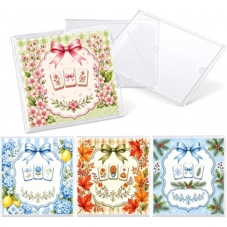 4Pcs Mahjong Score Card Sleeves, Seasonal Inserts, Clear Tri-Fold, Fits 6 1/8x4 3/4 In Cards