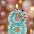 thumbnail image 4 of Number 8 Birthday Candle Glitter Crown Cake Topper for Anniversary Celebration Party Decoration with Rhinestone Tiara Accent, Light Blue, 4 of 5