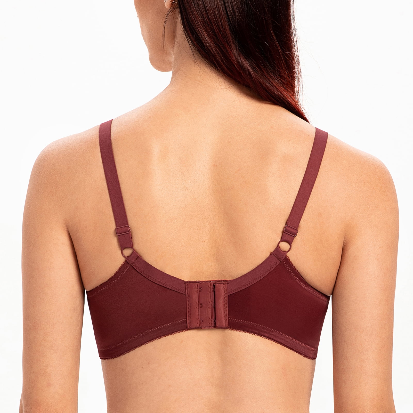 MELENECA Women's Full Coverage No Padding Plus Size Minimizer Underwire Bra Cabernet Red 38F