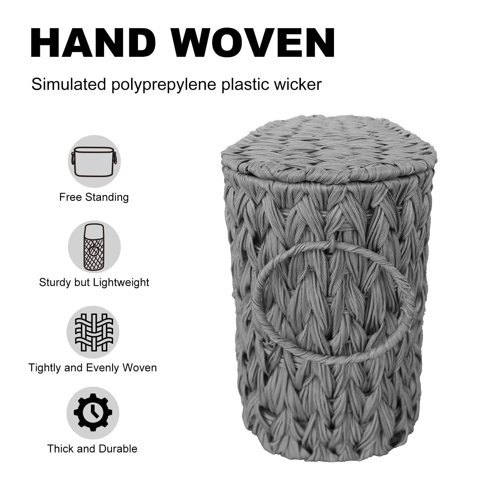 Toilet Paper Storage Basket With Lid Wicker Holder Stand Narrow Decorative Woven Bathroom Organizer Free Standing Grey