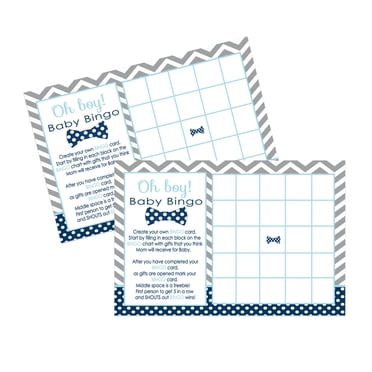 Paper Clever Party Bow Tie Baby Shower Word Scramble Game - 25 Pack, Navy & Grey, 4x6 Cards
