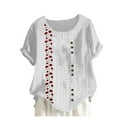thumbnail image 1 of Blusas de Manga Corta para las Mujeres Impreso Cómodo Suelto Botón Corte Cerradura Casual Cuello Redondo Superior, 1 of 4