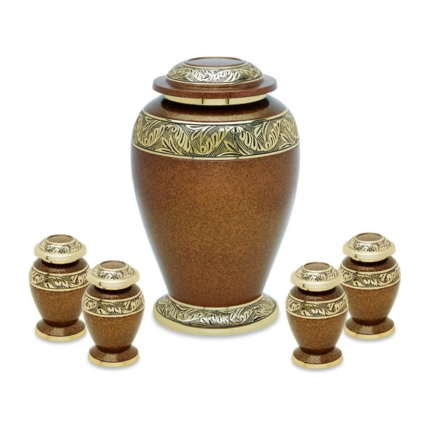 Urnsdirect2u Berkshire Gold Adult Cremation Urn with 4 Tokens. Capacity
