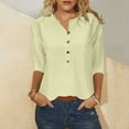 thumbnail image 2 of nerohusy 3/4 Sleeve Shirts for Women,Womens 3/4 Sleeve Blouses Casual Loose Fit Solid Color Button V Neck Tops Ladies Three Quarter Length Sleeve T-Shirts,Khaki,XXL, 2 of 5